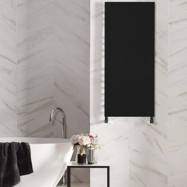 400x1200 - 550 watt | handdoekradiator vlak mat zwart zij- & middenaansluiting