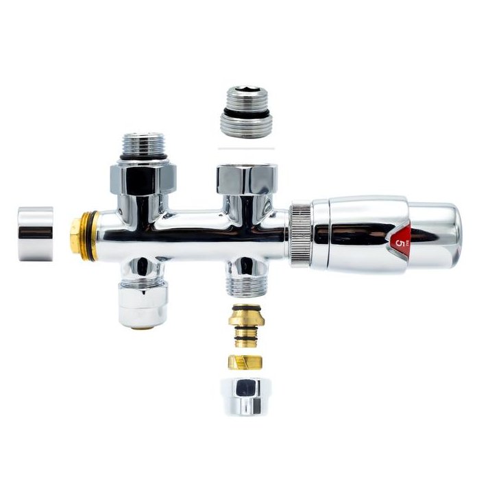 Chrome radiator aansluitset Recht voor radiatoren met onder aansluiting t.b.v 16 mm buis