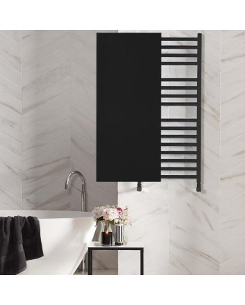 400x1200 - 550 watt | handdoekradiator vlak mat zwart zij- & middenaansluiting